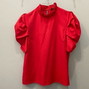 SHEIN | Red Blouse | Puffed Sleeves, Ruffled Collar, & Keyhole Back | Size M